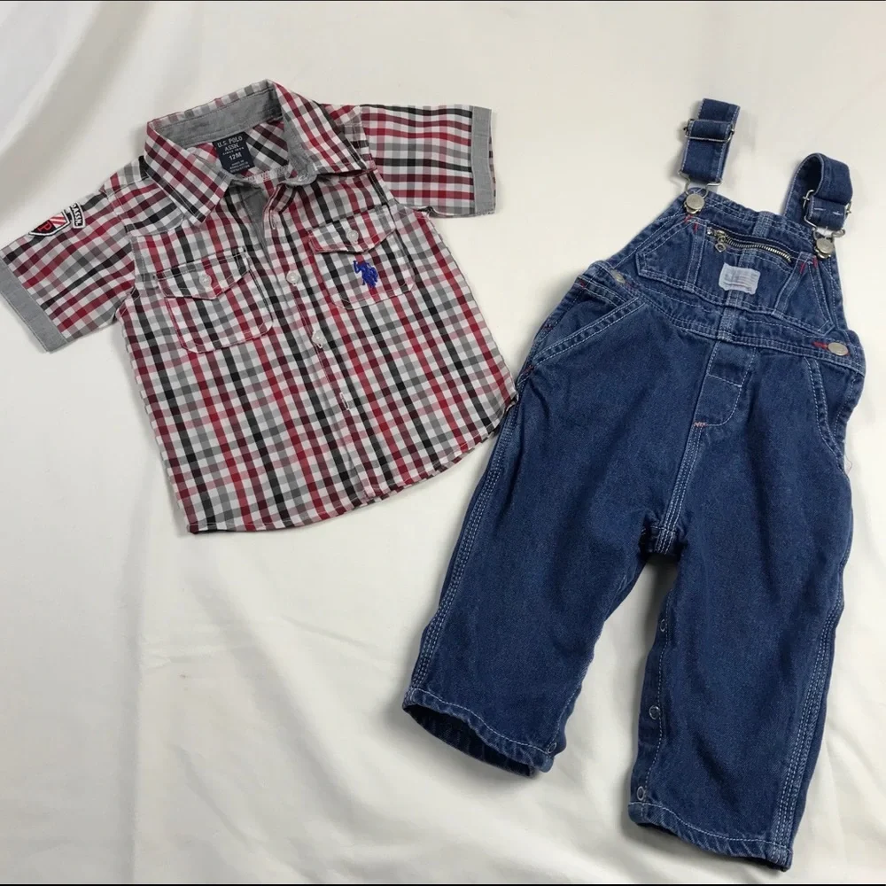 2 PC Polo Ralph‎ Lauren Overalls & matching shirt